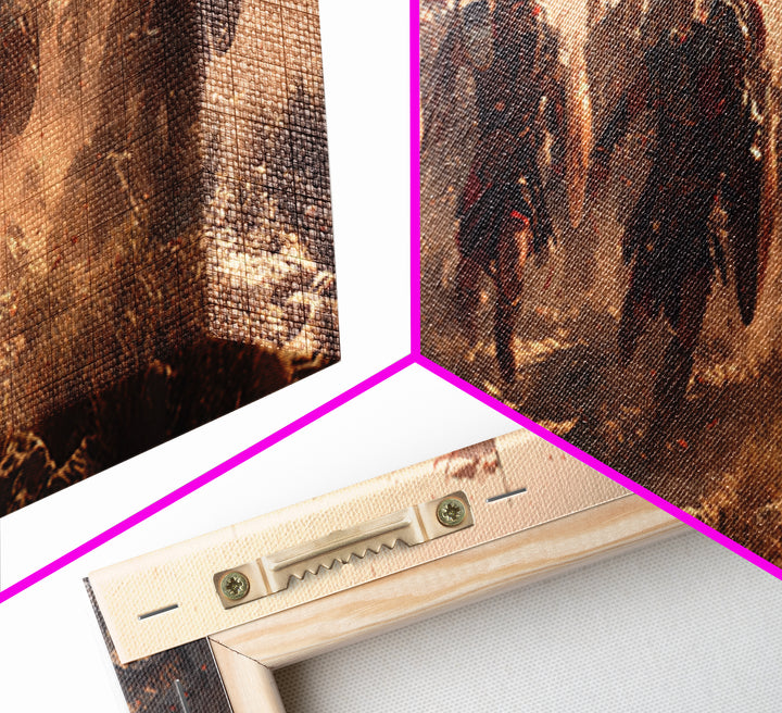 Dusty Warrior Cavalry Charge Wall Art, Epic Battle Framed Canvas Print, Historical War Decor, Large Masculine Gift For Him