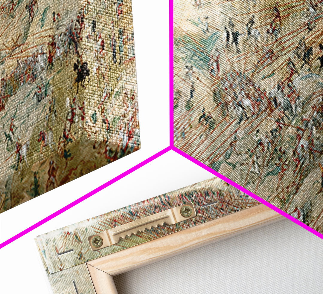 Panoramic Ancient Cavalry Battle Wall Art, Historical War Scene, Western Horse Decor, Large Horizontal Canvas Print Poster