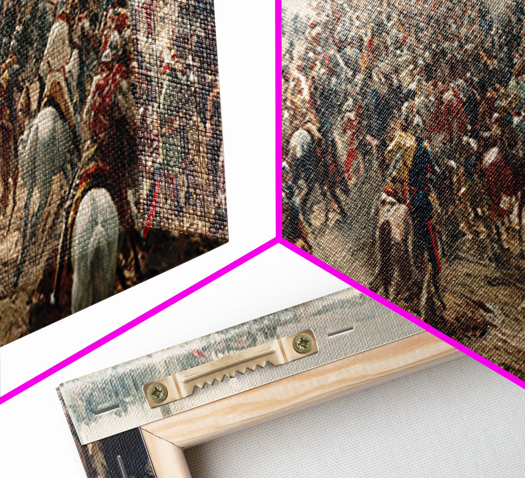 Epic Cavalry Charge Across Vast Battlefield Wall Art, Panoramic Historical Battle Canvas, Classical Living Room Decor Gift