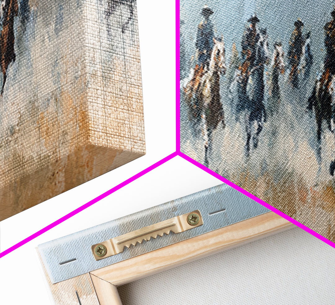 Galloping Horsemen Across Dusty Plains Canvas Print, Western Wall Art, Equestrian Decor, Rustic Living Room Wall Art, Horse Lover Gift