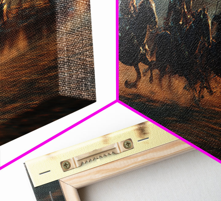 Armored Cavalry Charge At Sunset Wall Art, Epic Horse Battle Canvas Print, Western Warrior Decor, Gift For Him, Masculine Office Decor