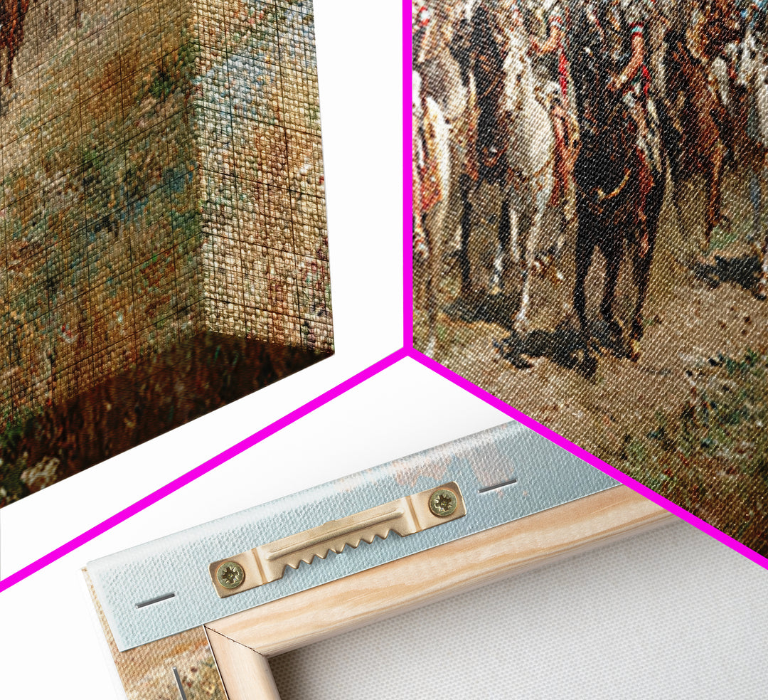 Charging Cavalry Across Open Field Wall Art, Equestrian Historical Canvas Print, Horse Lover Living Room Office Decor Gift