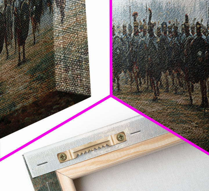 Misty Roman Army March Wall Art, Ancient Warrior Oil Painting Print, Panoramic History Decor, Large Living Room Art For Home Decor