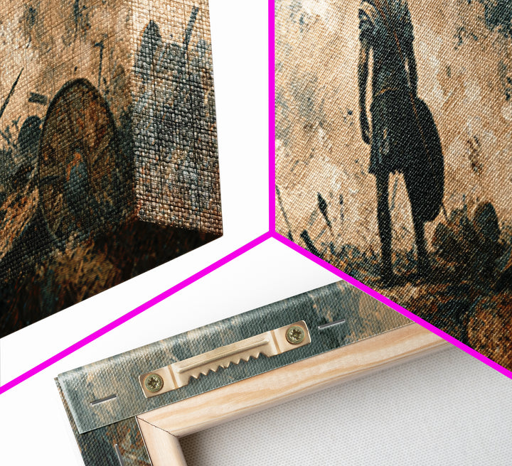 Solitary Warrior On Stormy Battlefield Canvas Print, Historical Wall Art, Moody Office Decor, Dark Academia Gift For Him