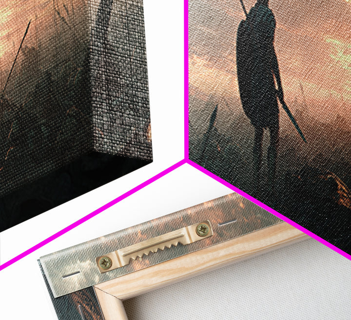 Lone Warrior On Smoky Battlefield Wall Art, Dark Fantasy Canvas, Epic Medieval Landscape, Dramatic Living Room Decor, Above Sofa Decor