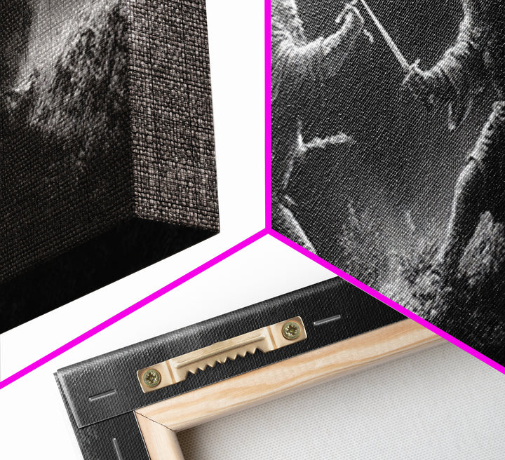 Black And White Warrior Duel Wall Art, Dark Fantasy Battle Print, Cinematic Viking Decor, Masculine Office, Gift For Him