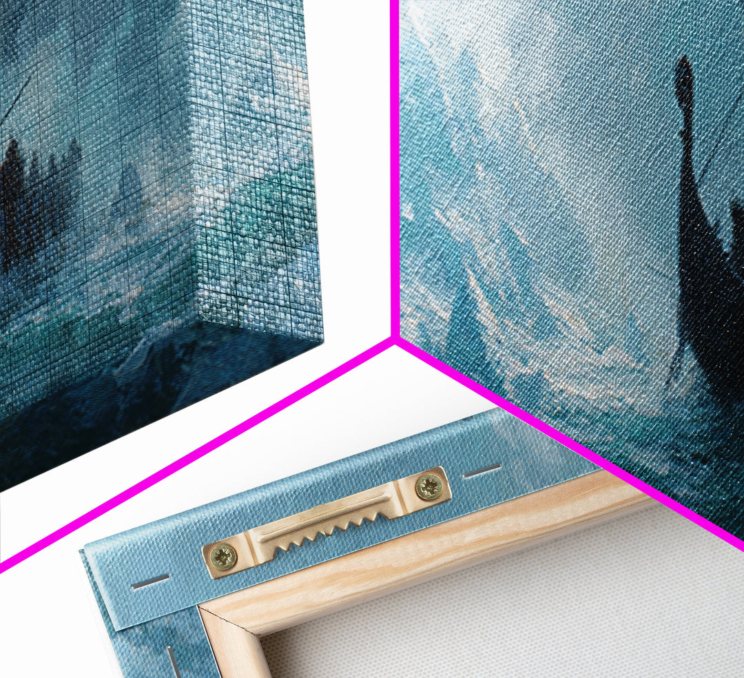 Viking Longship On Stormy Sea Wall Art, Nordic Ocean Seascape Painting, Nautical Living Room Decor, Adventure Gift For Him