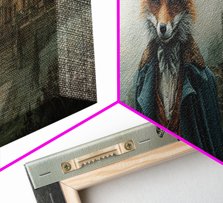 Victorian Fox Gentleman At Misty Manor Framed Canvas Print, Whimsical Animal Portrait, Dark Academia Country House Wall Art