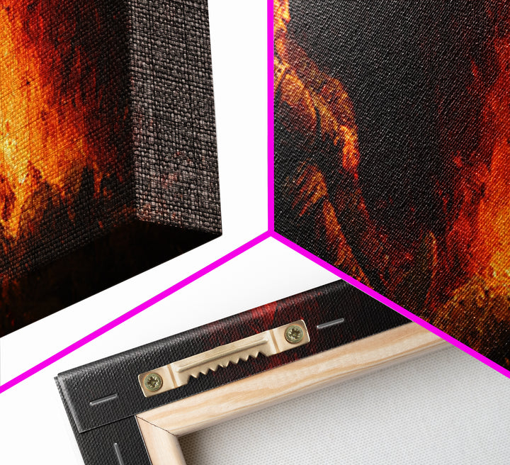 Lonely Traveler Campfire Canvas Print, Dark Fantasy Wall Art, Moody Wilderness Decor, Survival Poster, Rustic Cabin Gift