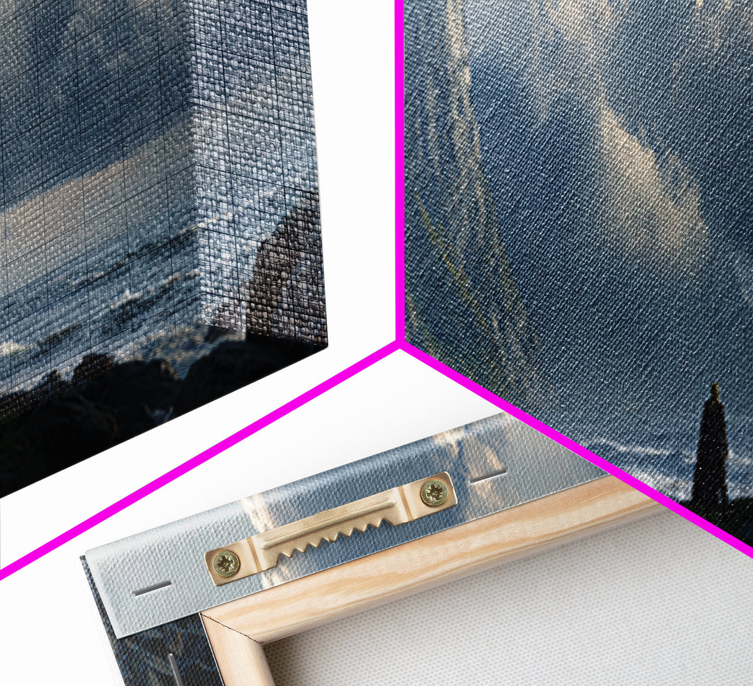 Cloaked Figure On Stormy Cliff Wall Art, Epic Coastal Fantasy Canvas Print, Moody Seascape, Dramatic Landscape Decor, Living Room Art
