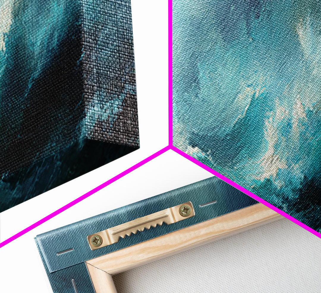 Stormy Teal Ocean Waves Wall Art, Moody Seascape Canvas Print, Coastal Living Room Decor, Large Abstract Ocean Painting Print