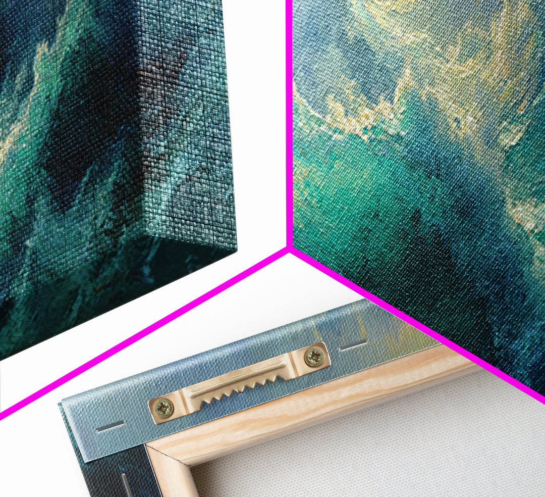 Stormy Turquoise Ocean Waves Framed Canvas Print, Moody Seascape, Coastal Wall Art, Nautical Decor, Large Horizontal Art
