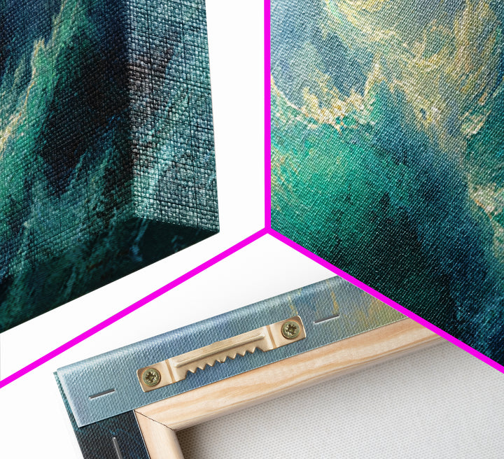 Stormy Turquoise Ocean Waves Framed Canvas Print, Moody Seascape, Coastal Wall Art, Nautical Decor, Large Horizontal Art
