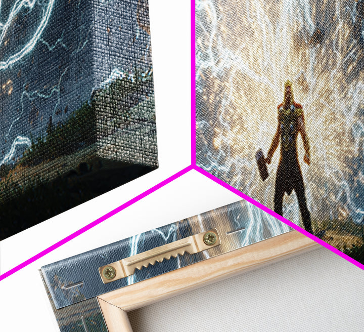 Armored Hero Facing Lightning Portal Canvas Print, Futuristic Sci Fi Wall Art, Cyberpunk Battle Decor, Epic Gaming Room Art