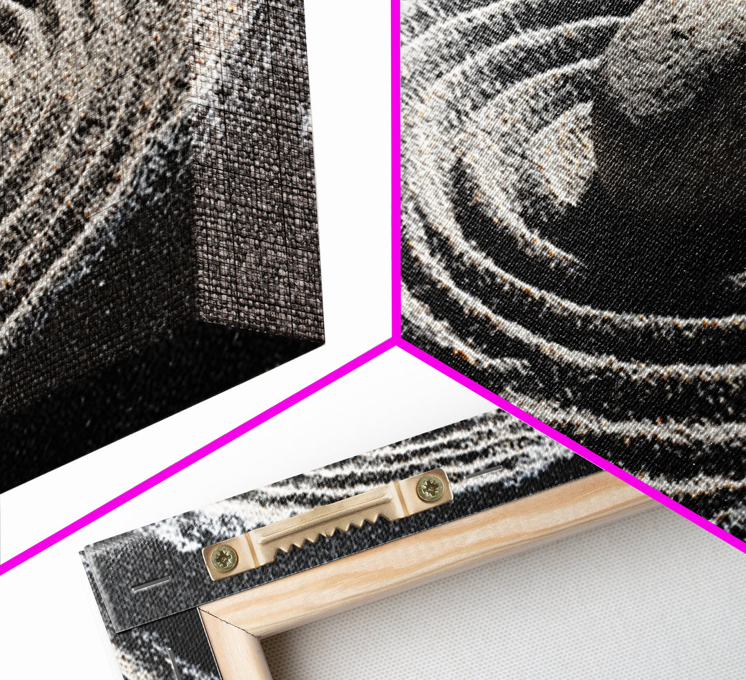 Zen Sand Garden With Center Stone Wall Art, Black And White Minimalist Decor, Japandi Meditation Print For Spa Room, Home Decor