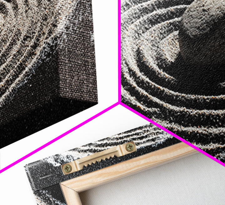 Zen Sand Garden With Center Stone Wall Art, Black And White Minimalist Decor, Japandi Meditation Print For Spa Room, Home Decor