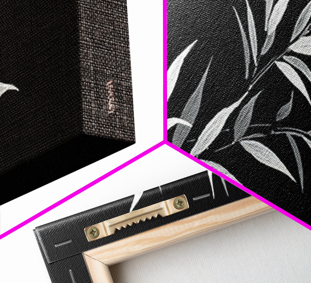 Black And White Bamboo Wall Art, Japanese Botanical Canvas Print, Minimalist Ink Painting, Zen Decor, Japandi Home Decor