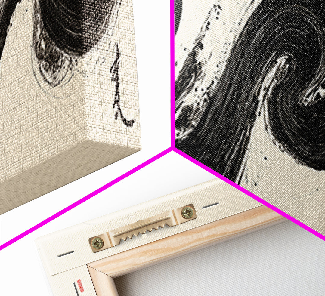 Abstract Black Ink Wave Brushstroke Wall Art, Minimalist Japanese Canvas Print, Zen Calligraphy Decor For Modern Home Wall Decor