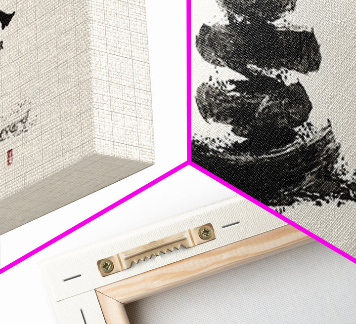 Zen Ink Stacked Stones Wall Art, Minimalist Japanese Meditation Decor, Black And White Spa Art Print, Calm Spa Home Decor