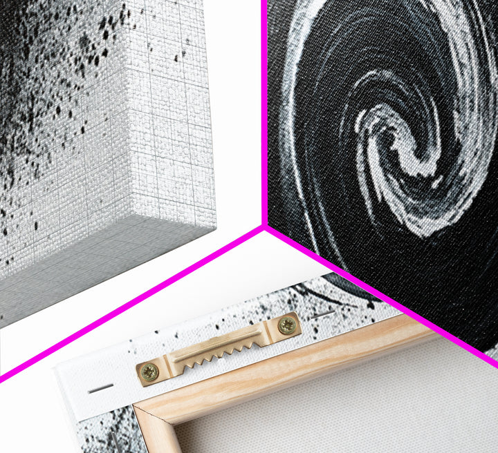 Black And White Spiral Wall Art, Abstract Ink Brush Circle Canvas Print, Monochrome Modern Office Decor, Minimalist Art Print