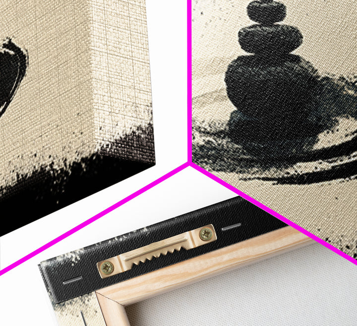 Minimal Zen Stone Stack In Black Ink Circle, Minimalist Wall Art, Japandi Wall Decor, Meditation Room Decor, Spa Home Decor