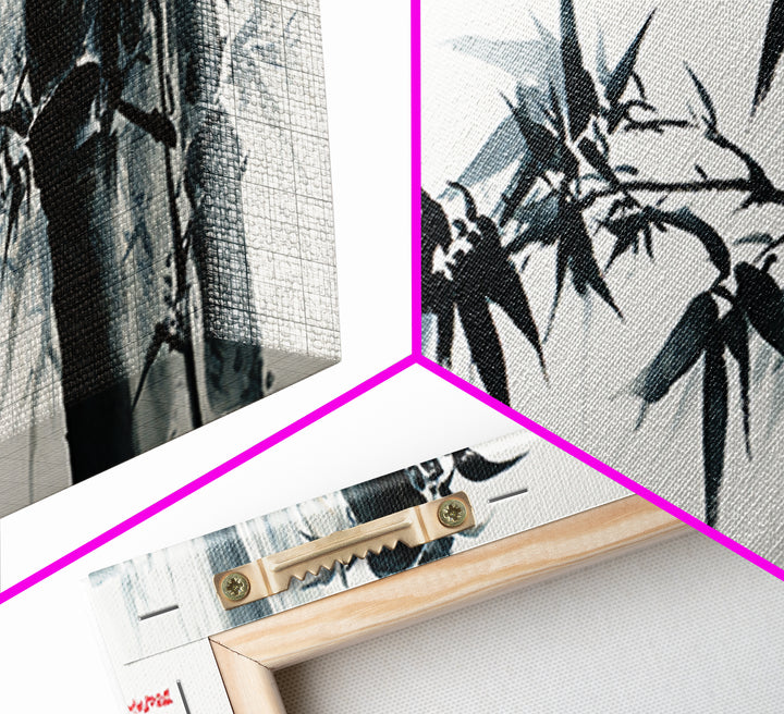 Black Bamboo Ink Branches Canvas Print, Japanese Wall Art, Minimalist Botanical Decor, Zen Home Decor, Asian Art Print, Office Decor