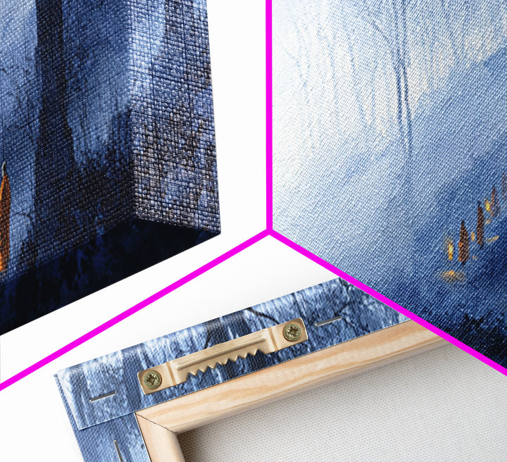 Misty Blue Enchanted Forest Wall Art, Hooded Lantern Path Fantasy Landscape, Dark Academia Decor, Gothic Canvas Print Gift