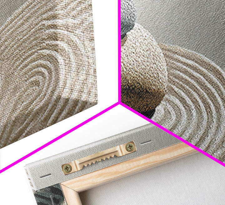 Raked Sand Zen Stones Wall Art, Minimalist Canvas Print, Japandi Spa Decor, Neutral Wabi Sabi Calming Meditation Room Decor
