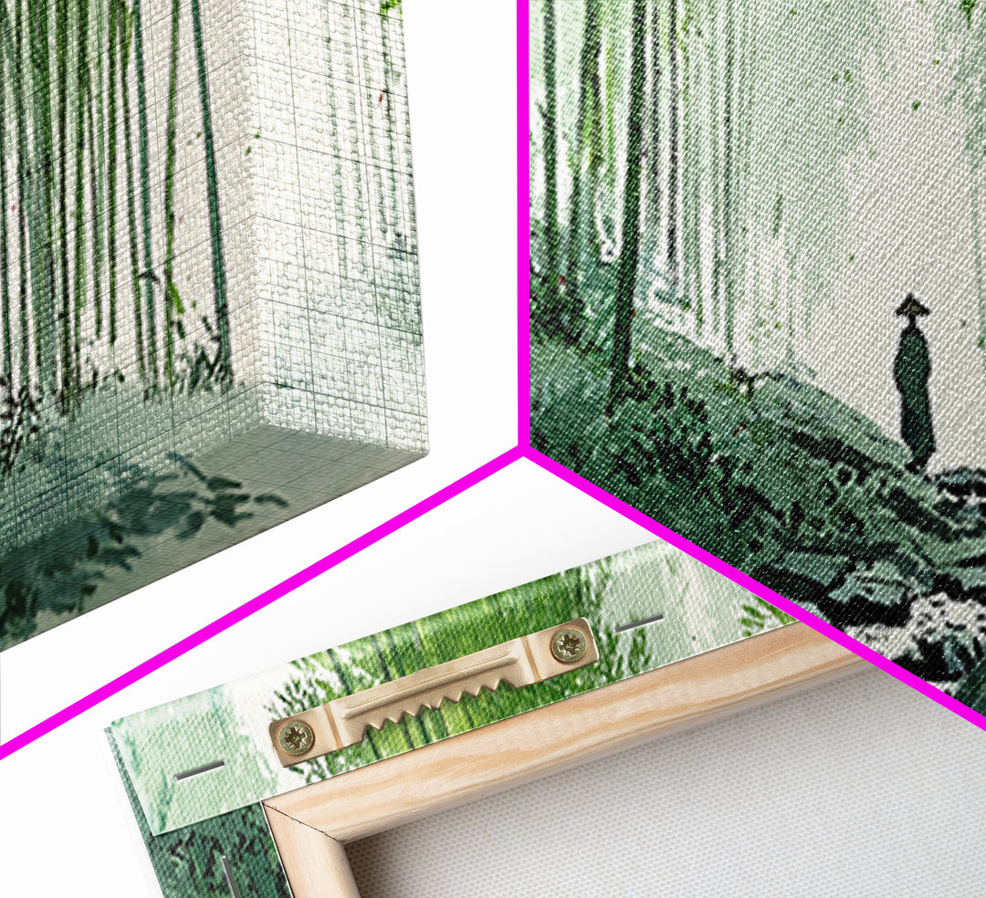 Bamboo Forest Path Canvas Print, Japanese Zen Landscape Wall Art, Green Nature Painting, Japandi Meditation Room Decor Print