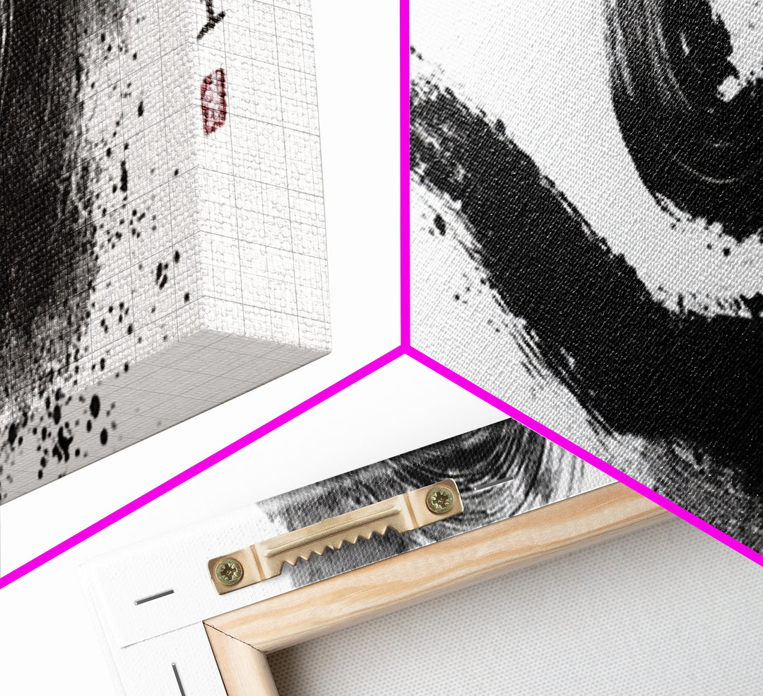 Abstract Black Ink Spiral Wall Art, Japanese Zen Canvas Print, Minimalist Monochrome Decor For Meditation Room And Office