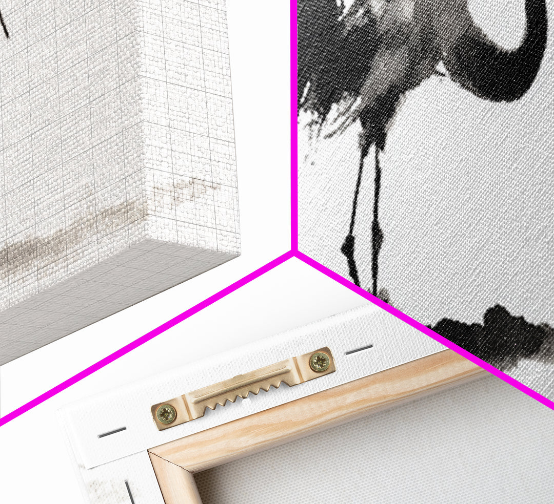 Black Ink Crane Wall Art, Minimalist Bird Painting Canvas Print, Japanese Wall Decor, Zen Home Decor, Black And White Art