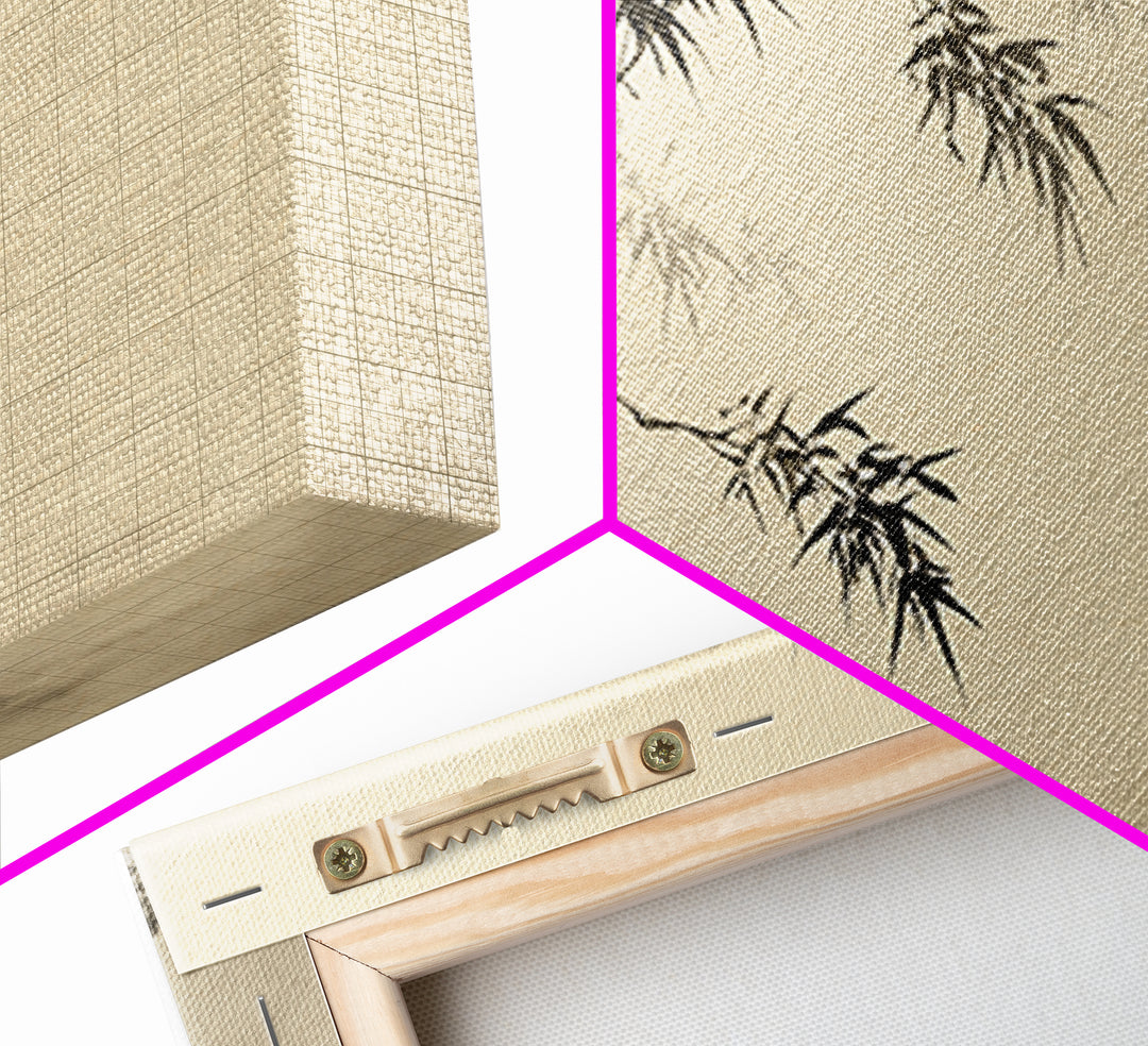 Japanese Bamboo Ink Painting Wall Art, Minimalist Sumi Canvas Print, Zen Botanical Decor, Neutral Japandi Wall Decor Print