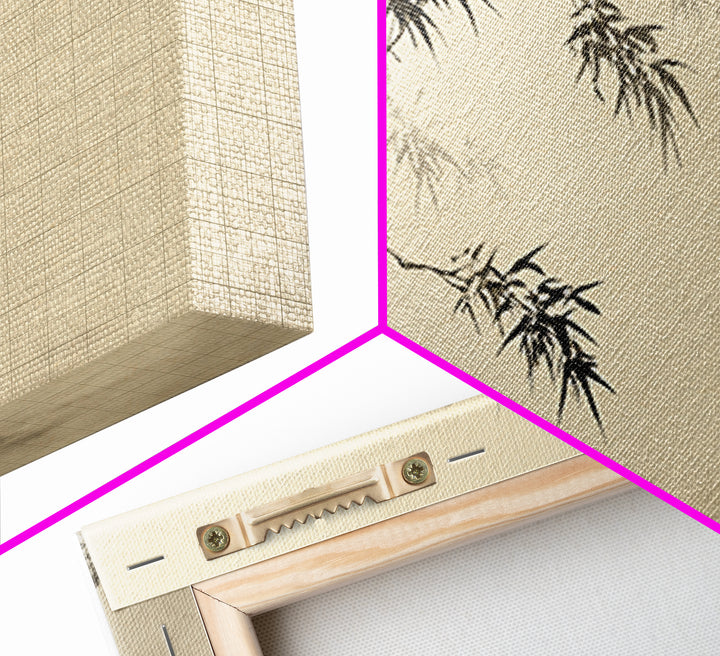 Japanese Bamboo Ink Painting Wall Art, Minimalist Sumi Canvas Print, Zen Botanical Decor, Neutral Japandi Wall Decor Print