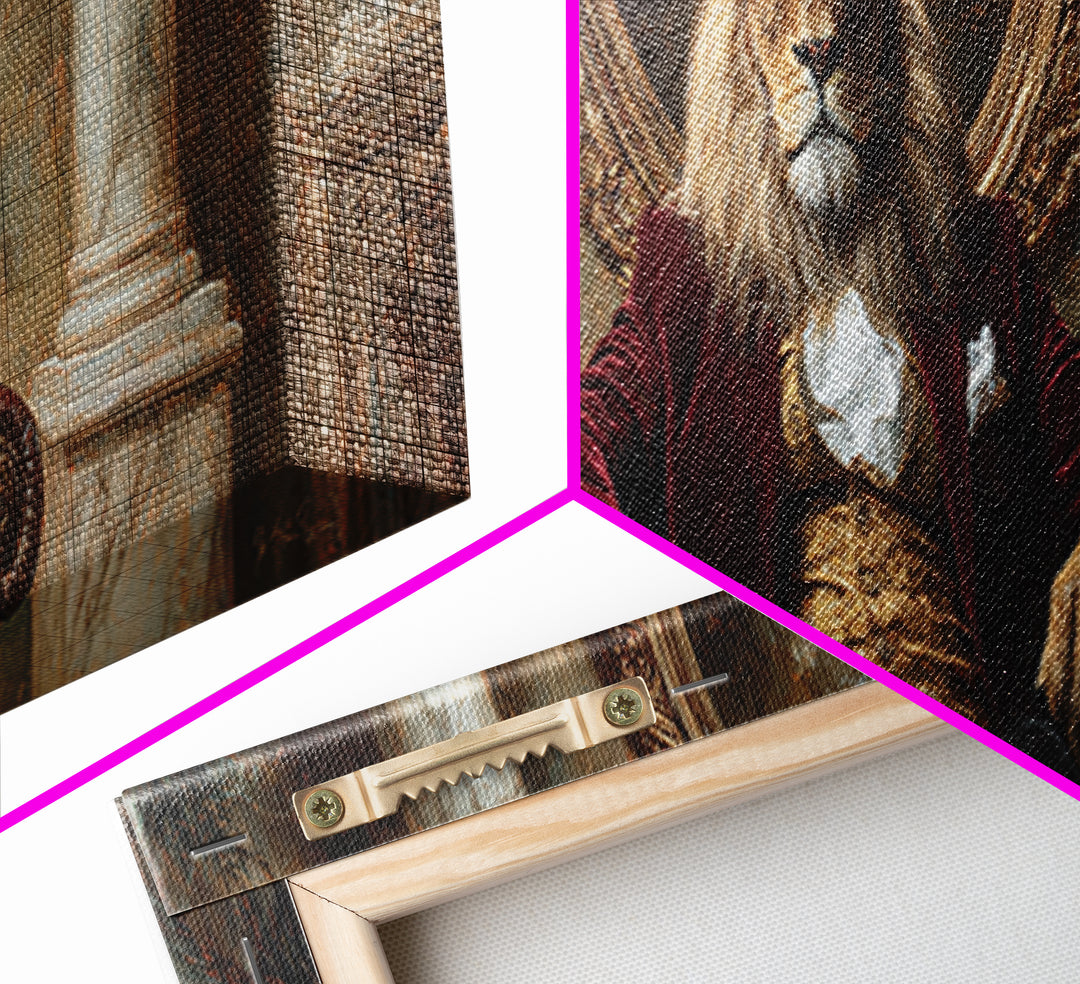 Velvet Throne Lion King Framed Canvas Print, Royal Animal Portrait, Bold Baroque Wall Decor, Luxury Office Art, Gift For Him