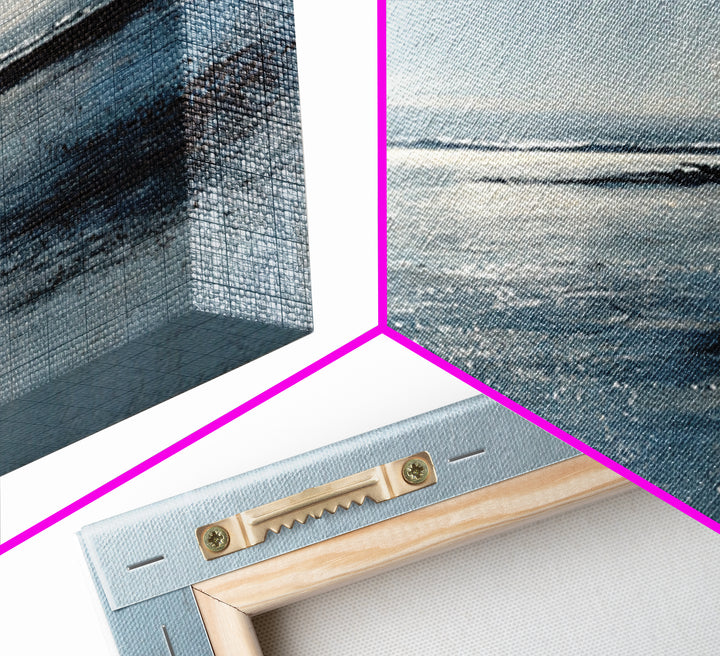 Misty Blue Ocean Horizon Wall Art, Coastal Seascape Canvas Print, Minimalist Beach Decor, Large Horizontal Living Room Art Print