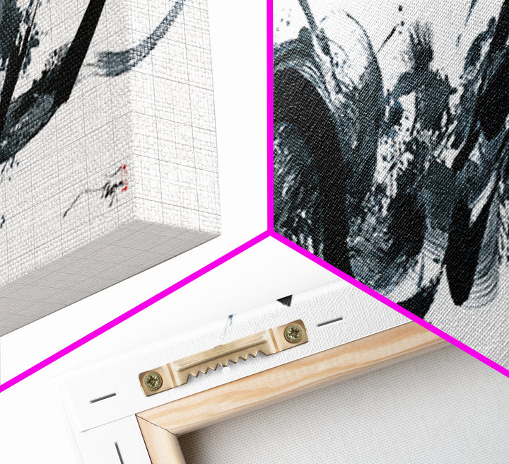 Bold Black Ink Brushstroke Abstract Wall Art, Japanese Calligraphy Canvas Print, Minimalist Zen Decor, Modern Office Art