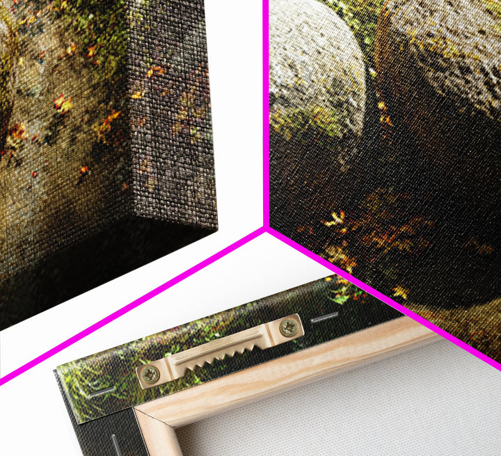 Mossy Stream Stones Nature Wall Art, Framed Canvas Print, Zen Spa Decor, Calming Landscape Art For Living Room And Office