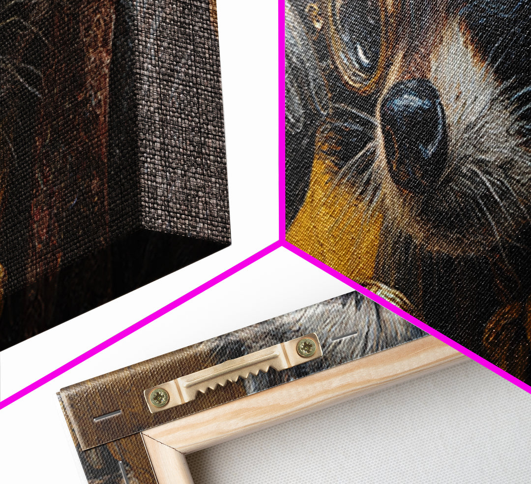 Victorian Raccoon With Monocle Canvas Print, Whimsical Animal Portrait Wall Art, Steampunk Office Decor, Quirky Gift For Him