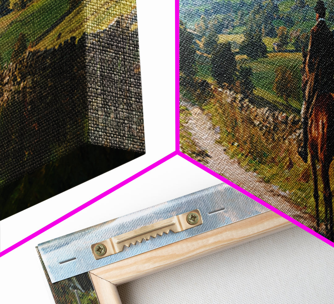 Lone Horse Rider On Country Road Wall Art, Rolling Hills Landscape Canvas Print, Rustic Farmhouse Living Room Decor Gift