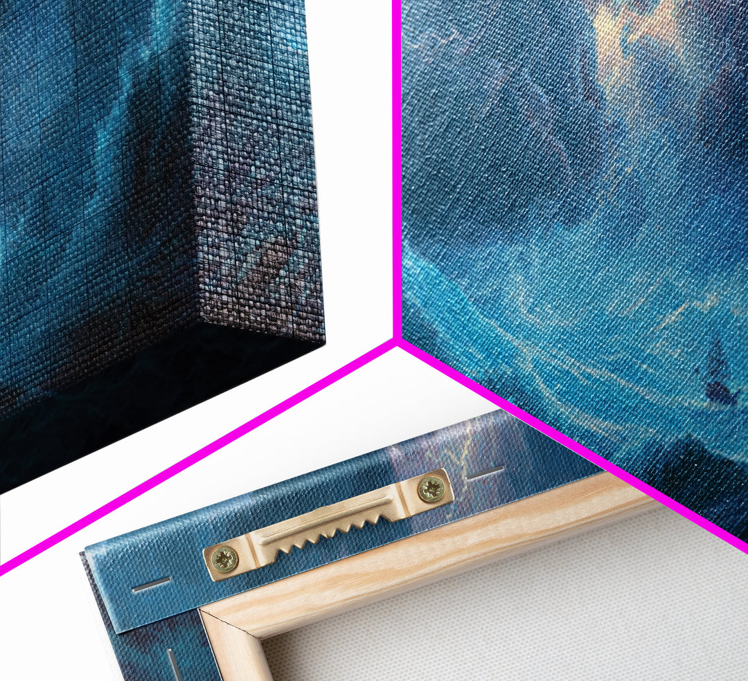 Stormy Ocean Ship Seascape Wall Art, Dramatic Nautical Canvas Print, Blue Coastal Living Room Decor, Moody Sea Gift For Him