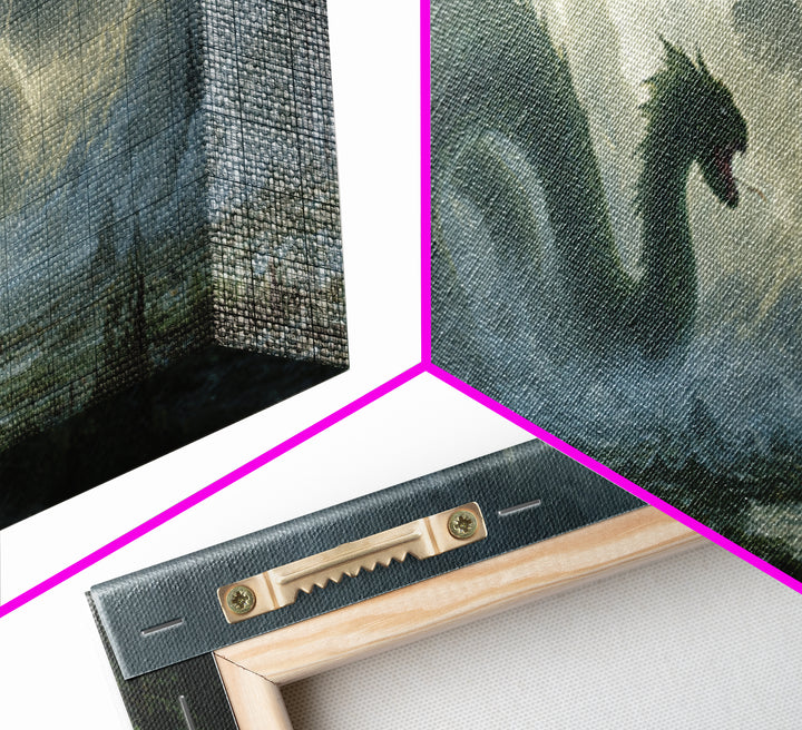 Storm Hydra Rising From Misty Swamp Wall Art, Dark Fantasy Canvas Print, Mythical Monster Home Decor, Gothic Gift For Him