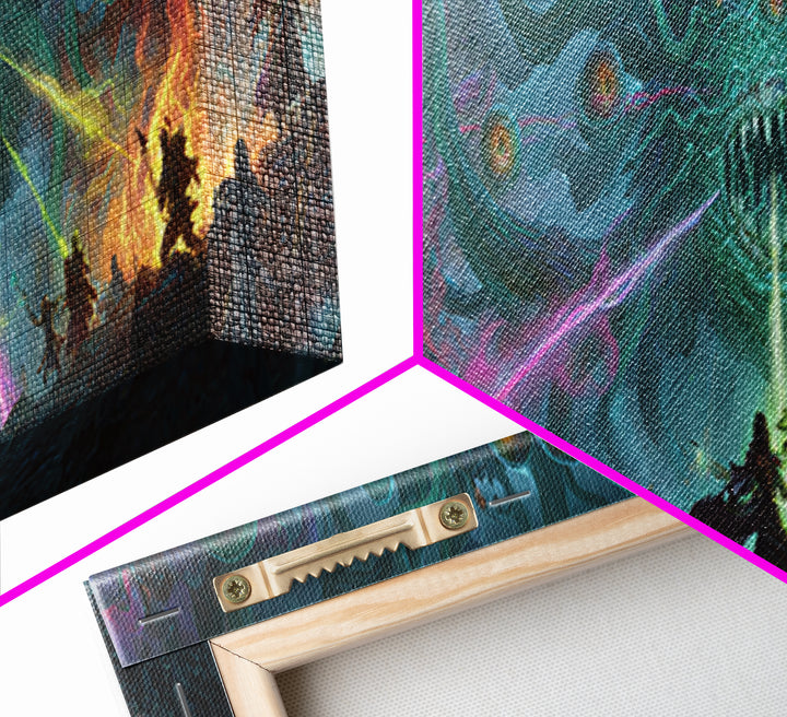 Eldritch Tentacle Monster Epic Battle Wall Art, Cosmic Horror Canvas Print, Sci Fi Fantasy Decor, Gamer Room Gift For Him