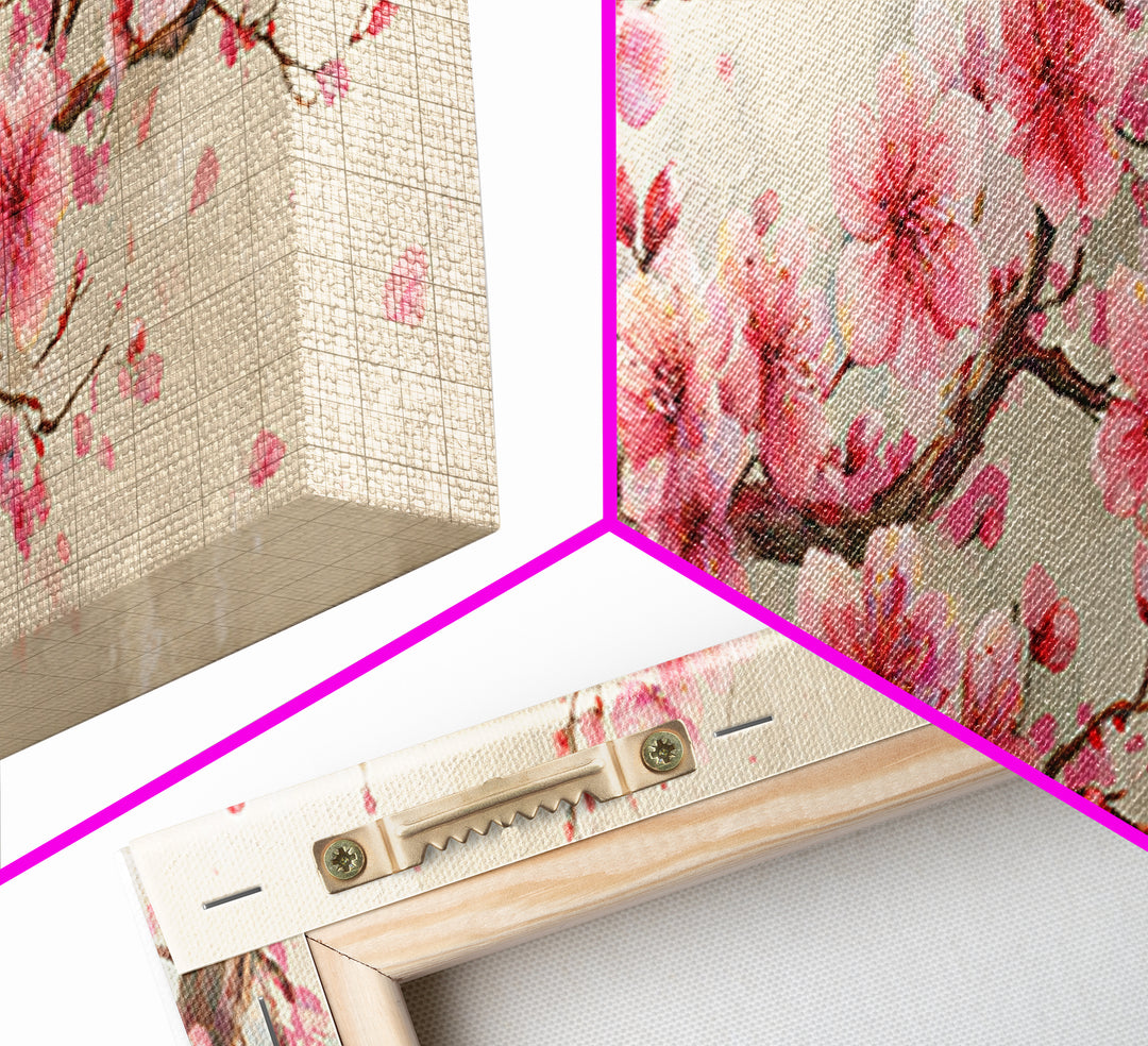 Pink Cherry Blossom Branch Canvas Print, Japanese Spring Wall Art, Botanical Floral Decor, Above Bed Panoramic Artwork Gift
