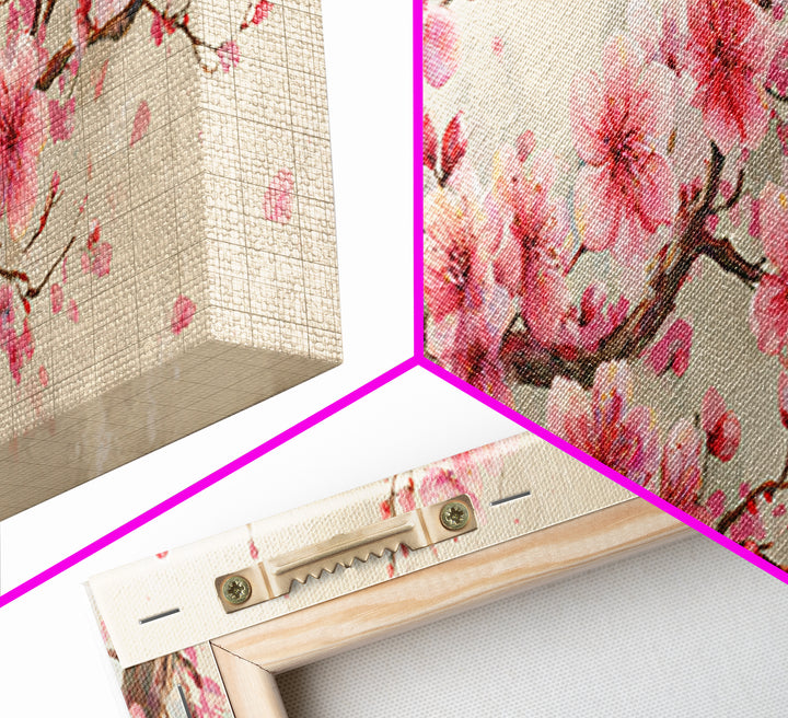 Pink Cherry Blossom Branch Canvas Print, Japanese Spring Wall Art, Botanical Floral Decor, Above Bed Panoramic Artwork Gift
