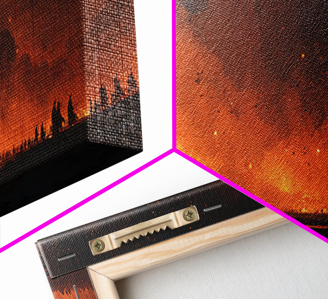 Fiery Dragon Horde Crossing Ashen Battlefield Canvas Print, Dark Fantasy Wall Art, Epic Dragon Art, Gaming Room Decor, Gift