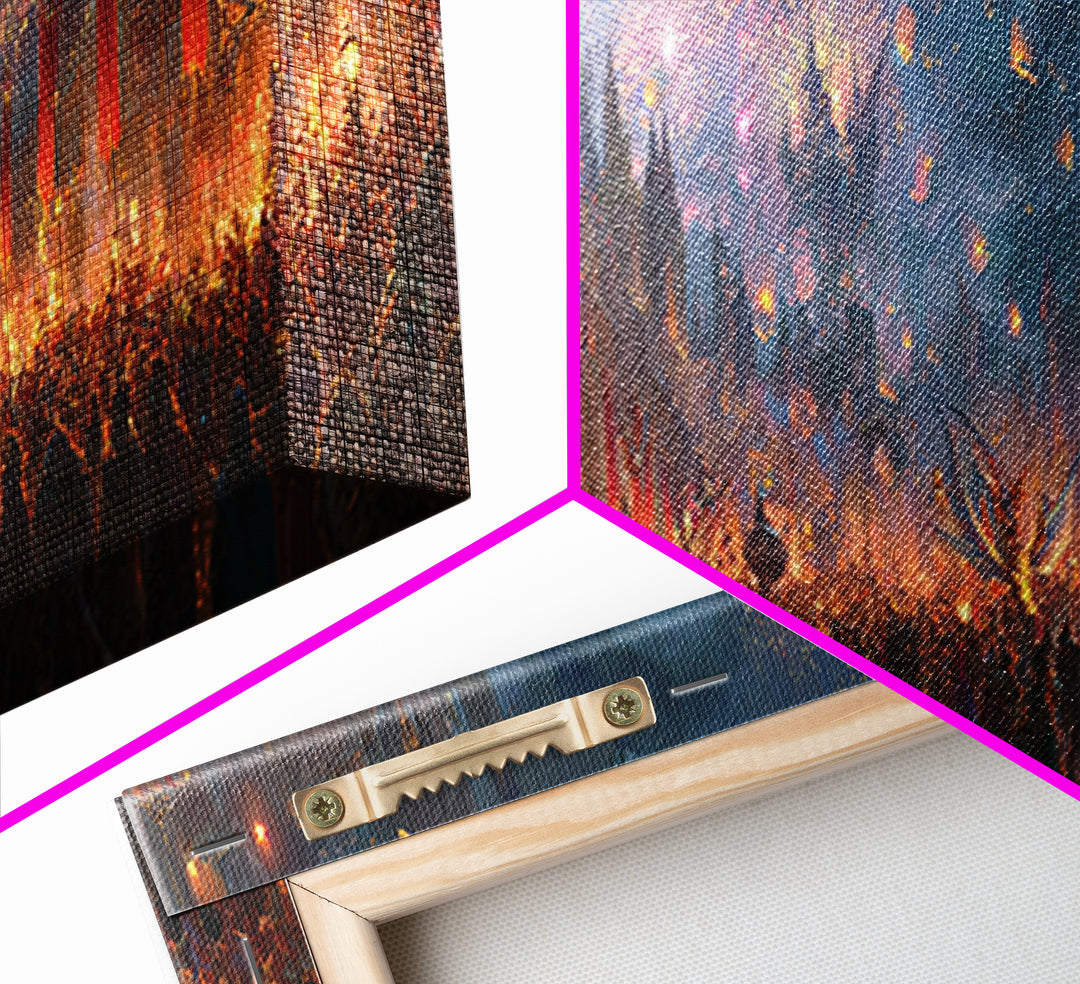 Firework Festival In Magical Medieval City Canvas Print, Fantasy City Wall Art, Maximalist Living Room Home Decor Gift Idea