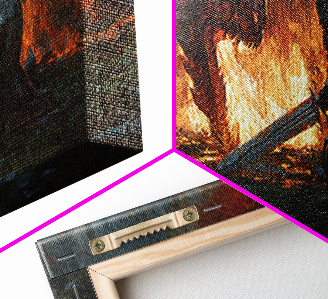 Heroic Knight Facing Fiery Dragon Fantasy Battle Scene Canvas Print Modern Wall Art For Living Room Or Game Room Decor