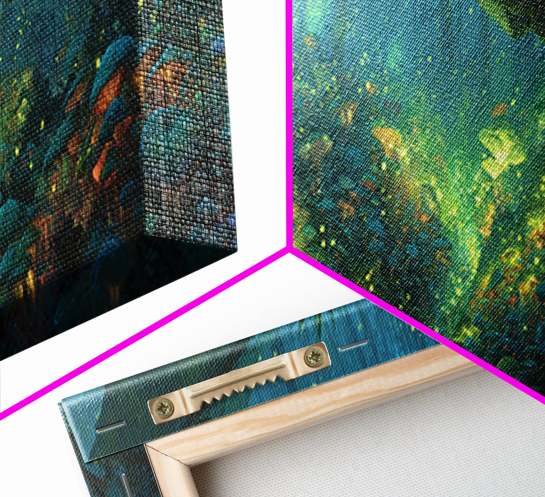 Fantasy Forest Scene With Dragon And Enchanted Glow Magical Wall Art Vibrant Canvas Print For Unique Home Decor And Gift Ideas