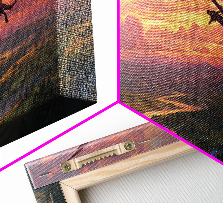 Epic Fantasy Landscape Painting Of A Castle On Hill With A Flying Dragon Under Dramatic Sunset Skies Wall Art