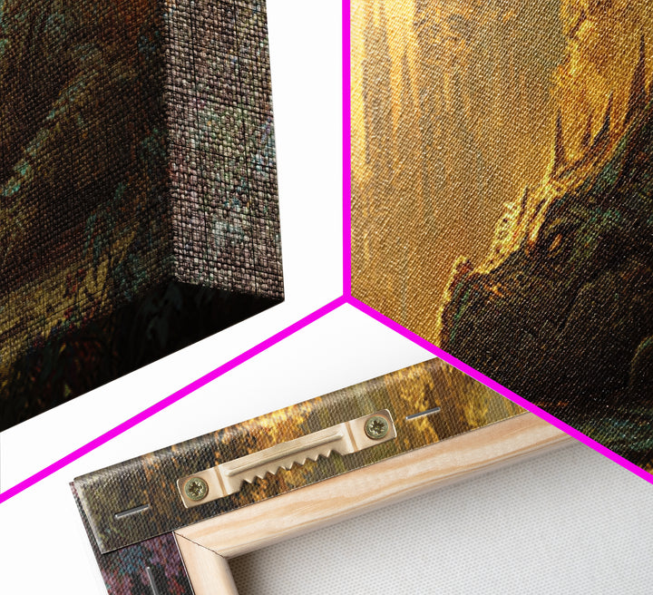 Fantasy Dragon Resting Peacefully In Enchanted Forest With Castle - Magical Fantasy Wall Art Canvas Print For Unique Home Decor